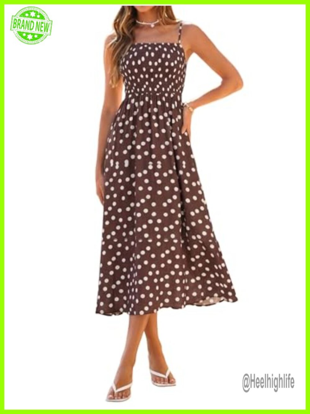 Smocked Spaghetti Strap Maxi Dress Flowy A-Line Summer